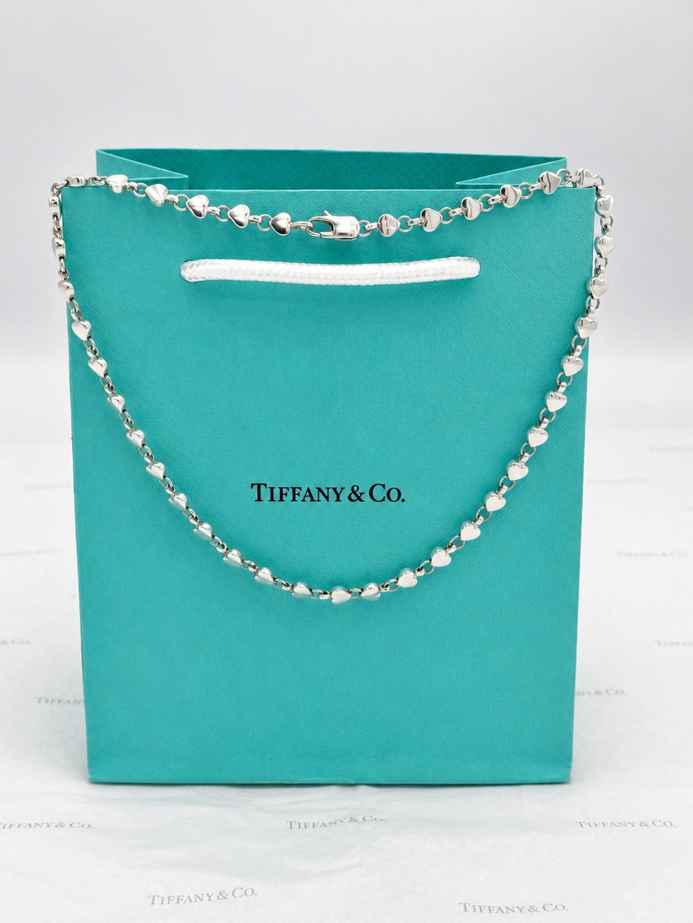 Tiffany & Co. Puff Multi Heart Link Chain Necklace Sterling Silver 925 Gift Box - Picture 6 of 9